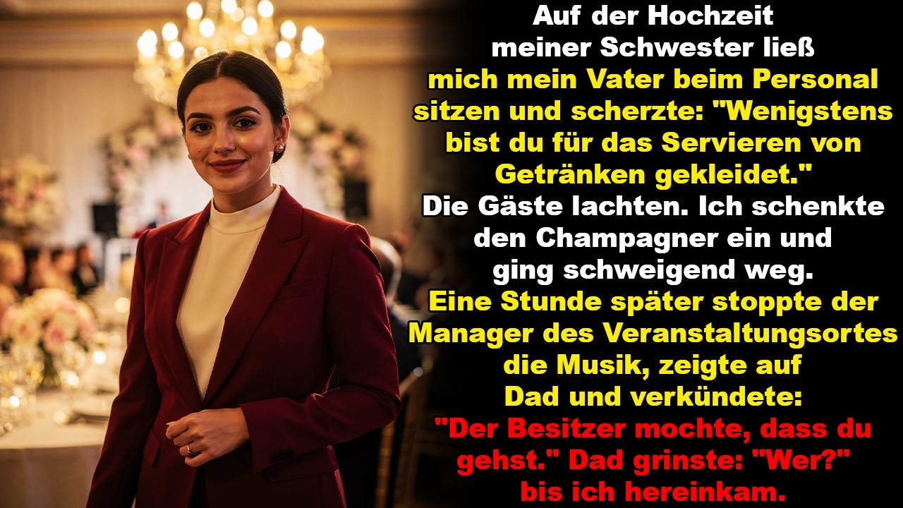 Auf der Hochzeit meiner Schwester ließ mich mein Vater beim Personal sitzen und scherzte