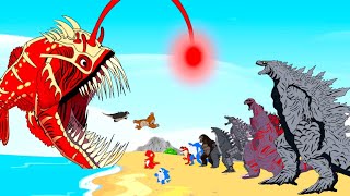 TEAM Godzilla &amp; KONG, SHARKZILLA, DINOSAURS vs ANGLERFISH TITAN | Godzilla Cartoon Compilation