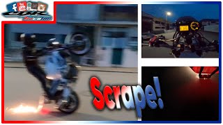 Wheelie scrape!! first time scraping the titanium! Multi-angle 📹🎥📽