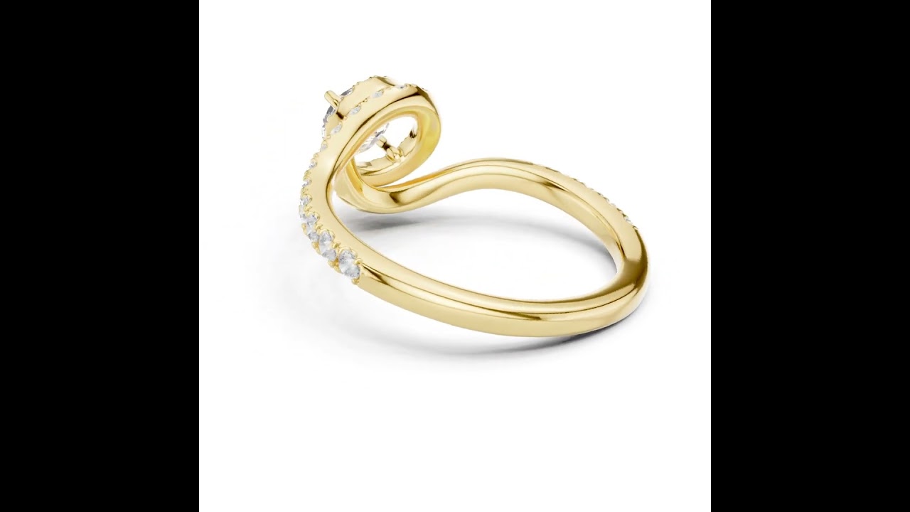 Round Cut Lab Grown Diamond Bypass Swirl Halo Wedding Ring