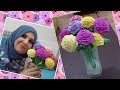 How to make crepe paper roseطريقة عمل زهور ملونة من ورق الكوريشه 🌺