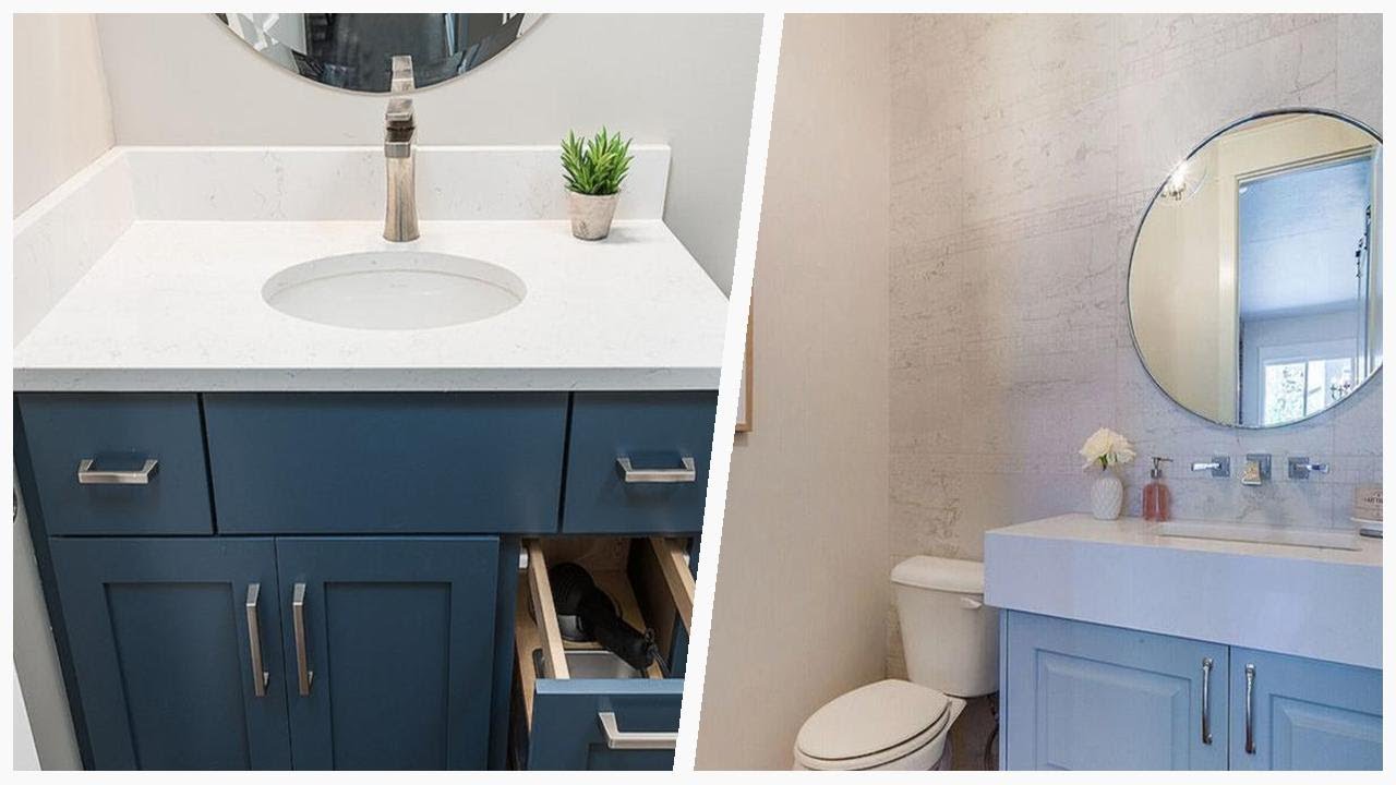 Transforming Your Powder Room with Chic Blue Cabinets | Designer CheatSheet
