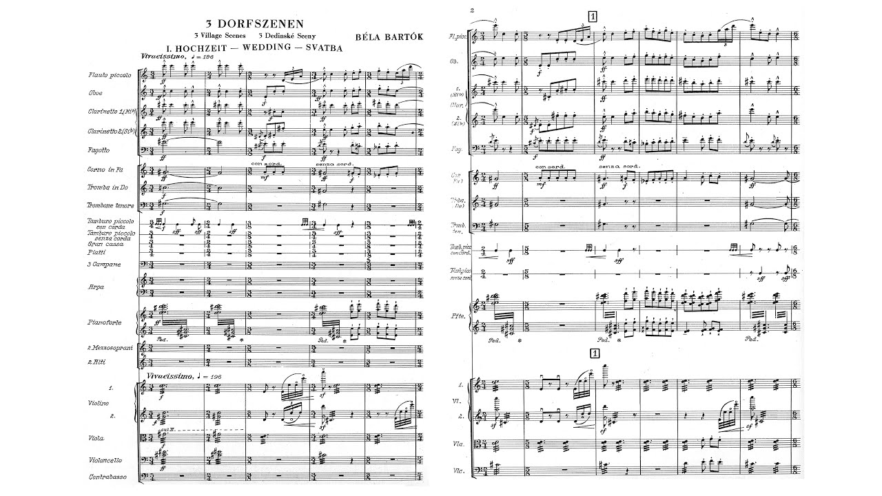 Béla Bartók - Falun - Three Village Scenes (1926) (score video)