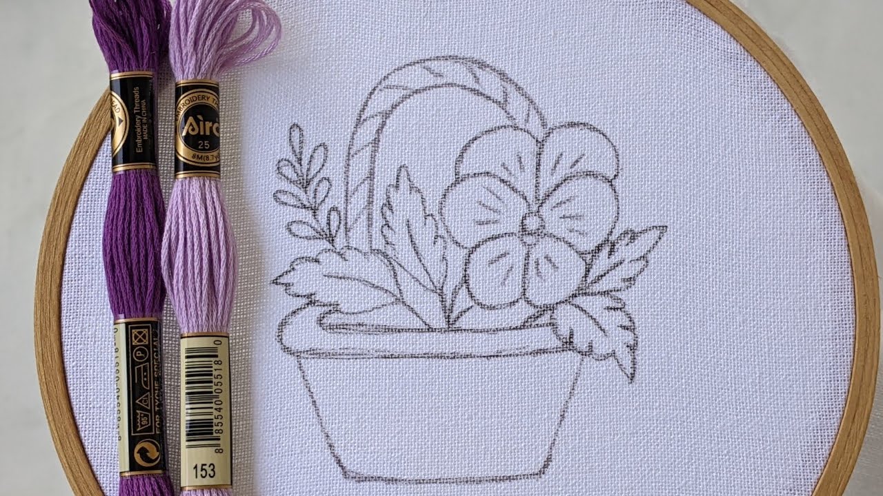 VERY EASY FLOWER BASKET HAND EMBROIDERY DESIGN FOR BEGINNERS 