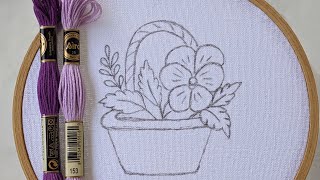 Very Easy Flower Basket Hand Embroidery Design For Beginners