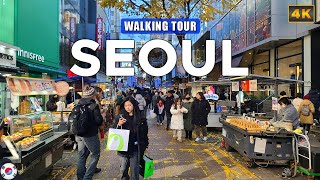 Seoul, KOREA - Myeongdong Christmas Walk, Shopping And Food Street Walking Tour