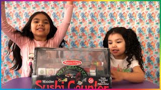 Melissa & Doug Wooden Sushi Counter Roll Wrap and Slice | Unboxing with Trinity and Serenity