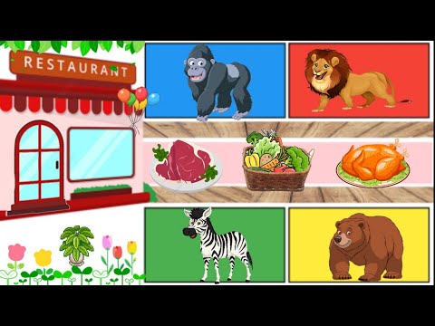 Animal restaurant game with lion, gorilla, bear and zebra