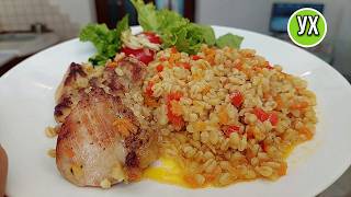 Pleased the whole family! Everything in one pan  meat, vegetables, bulgur for dinner.