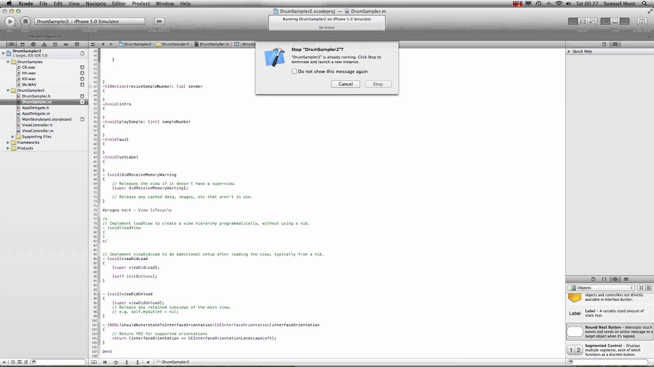 How to build a drum sampler in xcode 4.2 part 2 - YouTube
