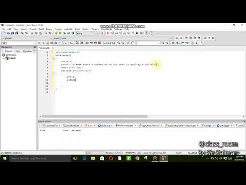 make a table of any number using for loop and scanf,printf function on code::block @class_room.