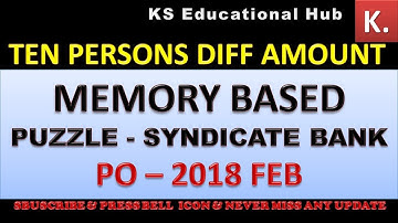 MEMORY BASED PUZZLE OF SYNDICATE BANK PO 2018 TEN PERSONS DIFF AMOUNT  |  SBI 2018 | IDBI |