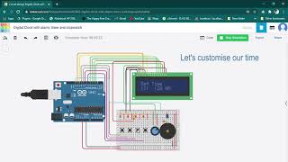 Digital Clock using arduino with alarm, timer & stopwatch  on  Tinkercad