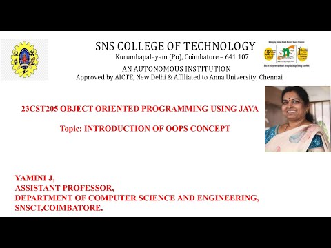 Introduction to OOPS| OOPS Using JAVA | SNS Institutions