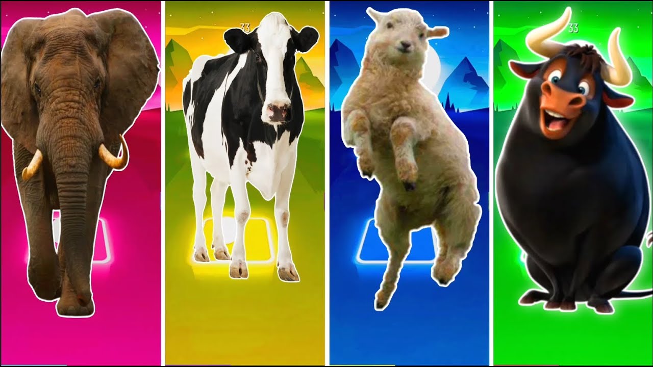 🐎Funny Elephant 🆚 Funny Cow🐄 🆚 Funny Sheep🐘 🆚 Funny Bull🦁Tiles Hop EDM Rush
