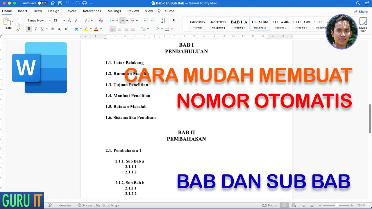 Cara Membuat Nomor Bab di Word