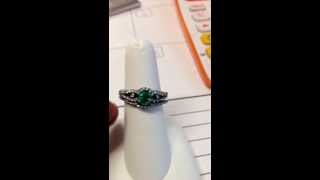 Trillion cut Emerald Wedding Set in 14k Black Gold