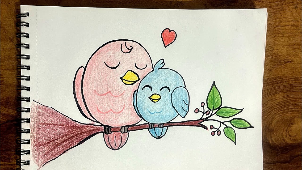 How to draw a little bird with mommy bird || easy drawing for kids 