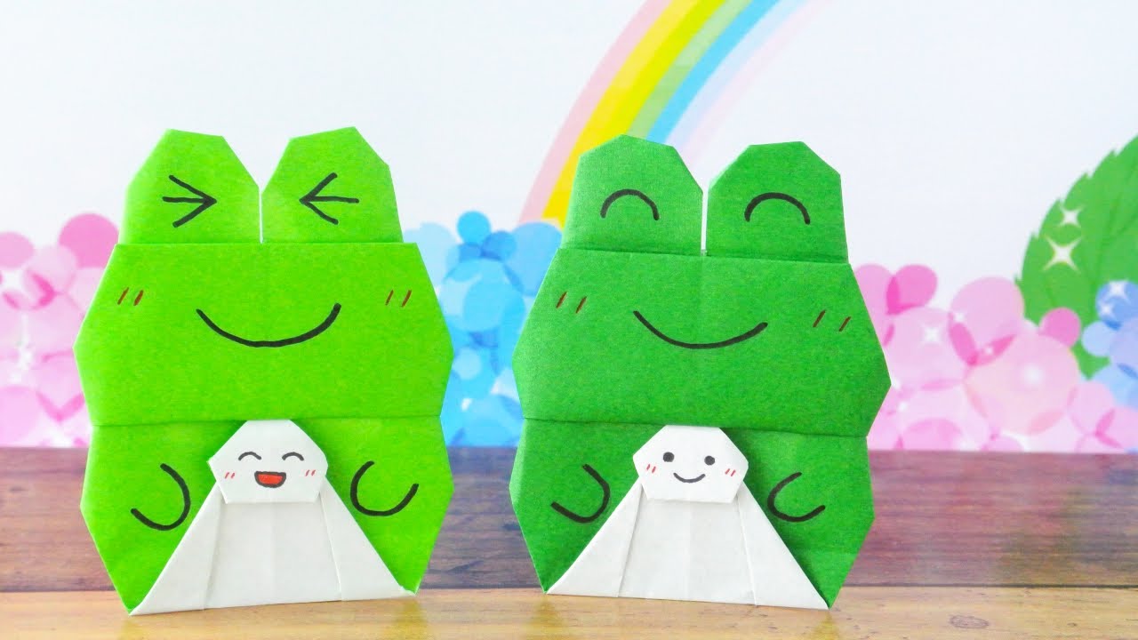 【折り紙】1枚でカエルとてるてる坊主の作り方 [Origami] Frog with Teru teru bōzu instructions
