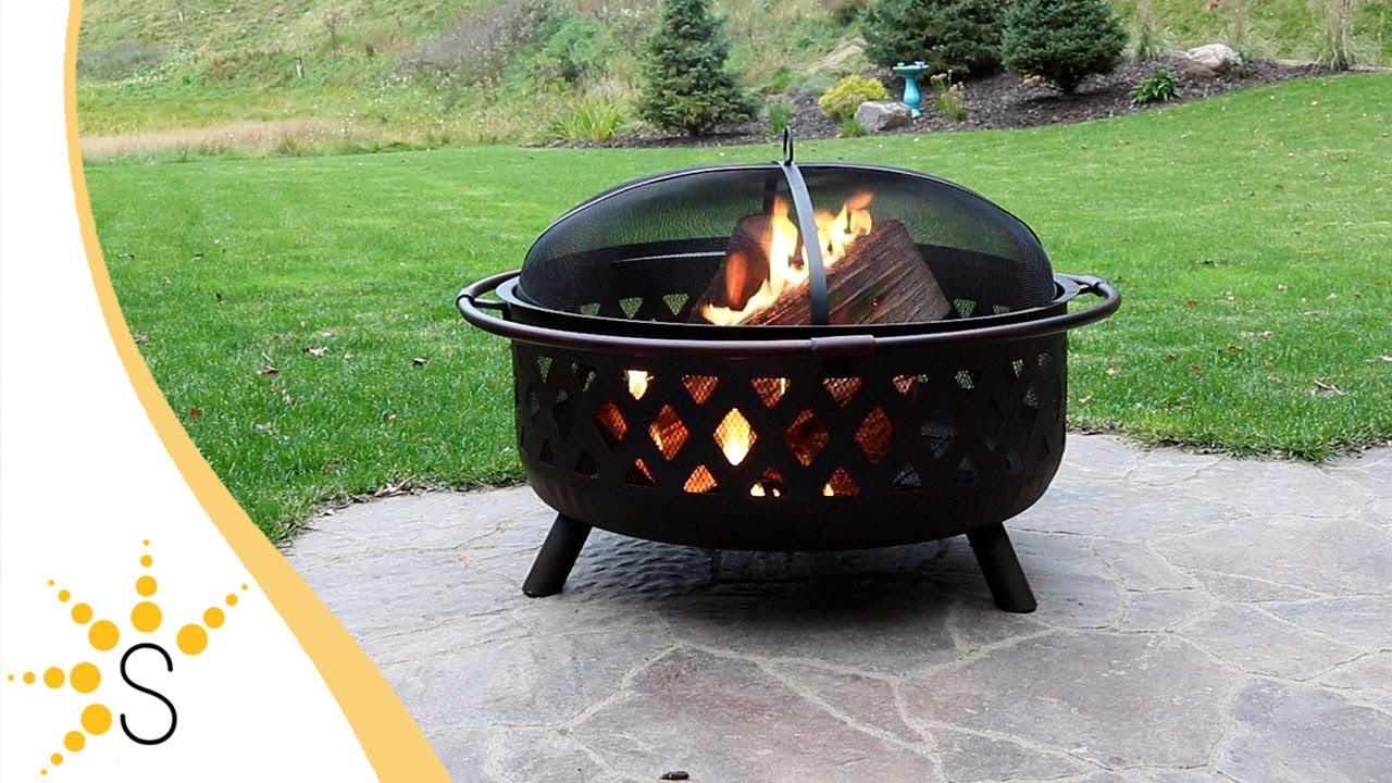 Sunnydaze 36" Bronze Crossweave Wood-Burning Fire Pit with Spark Screen, Grate, Cover-KF-610037D