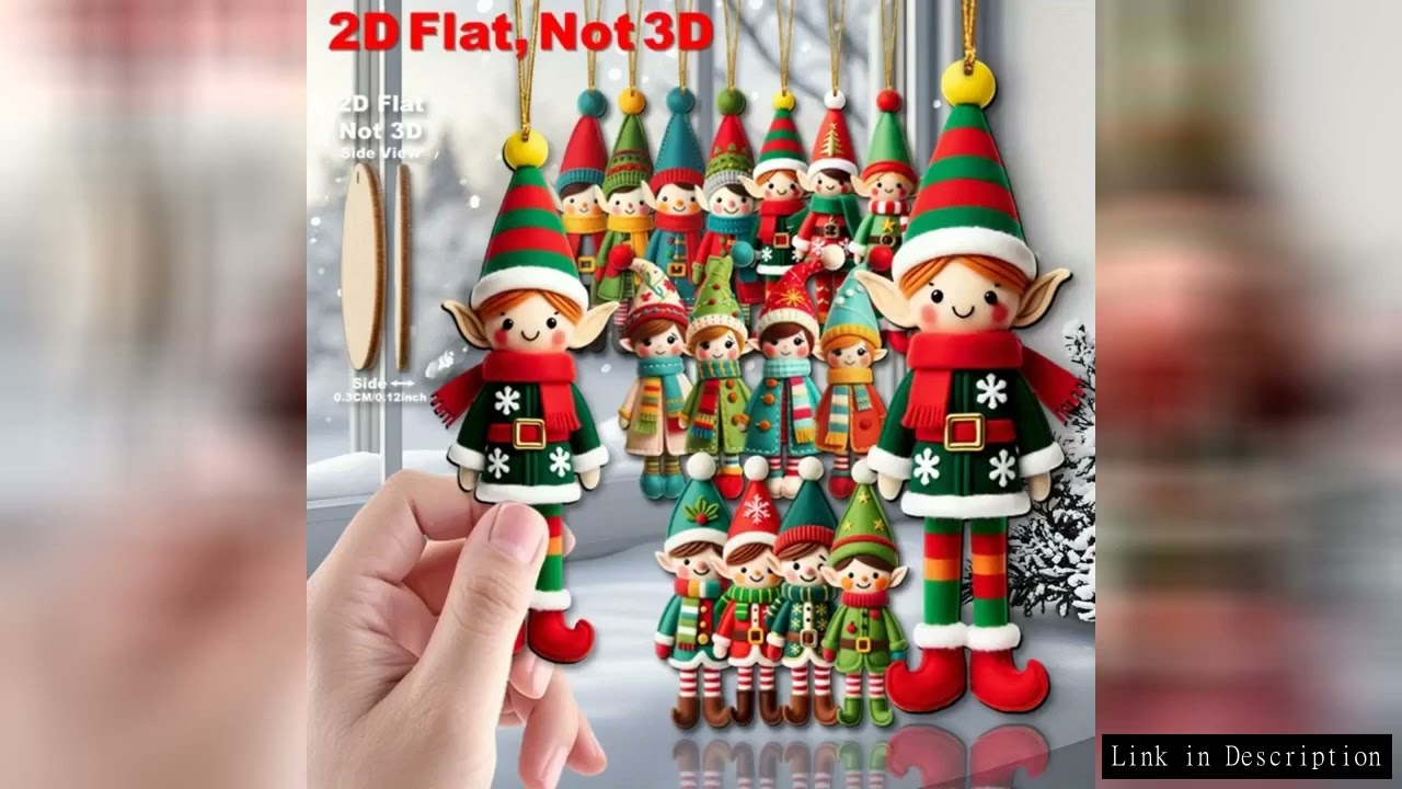 2D Flat 16pcs Set Recycled Wood Elf Figurines-Elf Ornaments with Expressive Faces & Poses,New Year,T