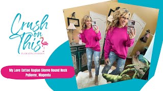 My Love Cotton Raglan Sleeve Round Neck Pullover, Magenta screenshot 5