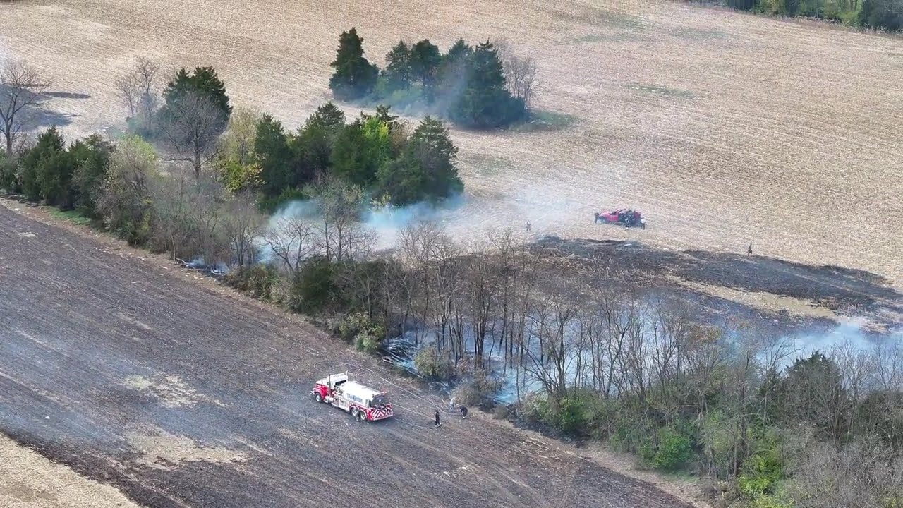 Drone Footage of HUGE Field Fire With Real Radio Traffic Audio