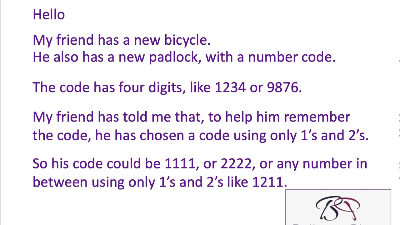 KS1 Maths Challenge four digit codes - YouTube