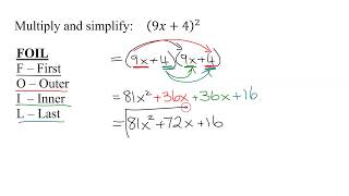 Squaring A Binomial Using FOIL EX 2
