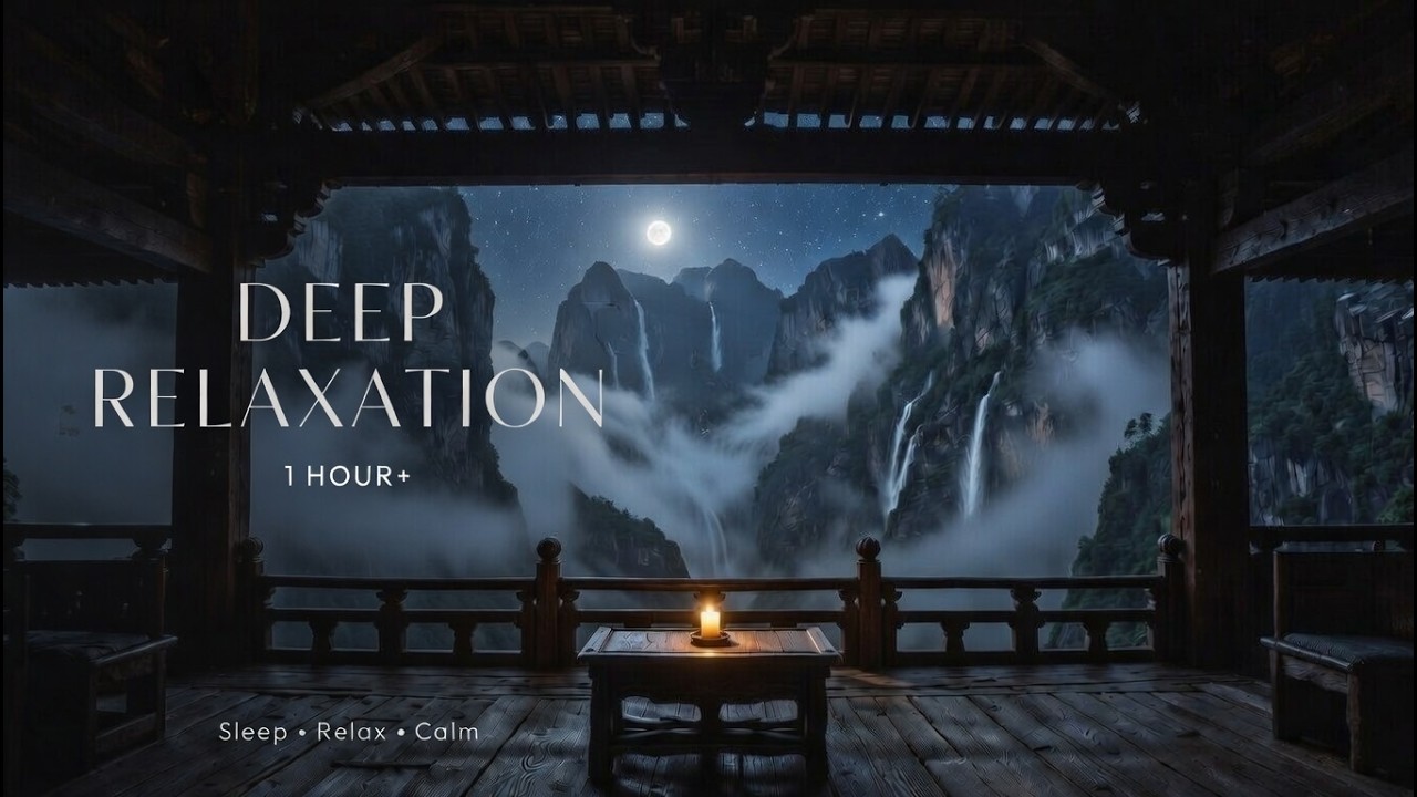 Deep Sleep Music 🌙 Night Mountain & Waterfall Ambience | Relaxing Music for Stress Relief (1 Hour+)