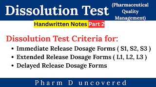 Dissolution Test Acceptance Criteria for Immediate, Extended & Delayed Release dosage form
