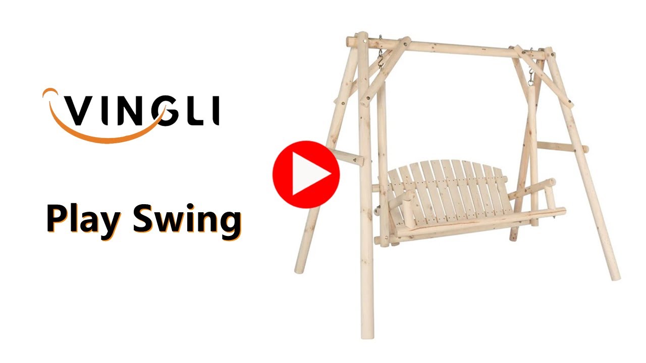 VINGLI 880lbs Patio Wooden Porch Swing with A-Frame Swing Stand