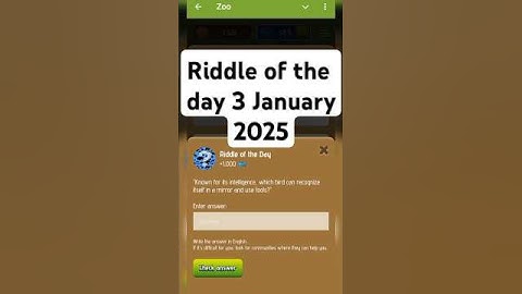 Zoo Riddle of the day 3 January | Riddle of the day zoo | #zoo #riddle #airdrop