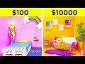 Cool room makeover challenge  rich vs broke  cheap vs expensive items for your room by 123 go