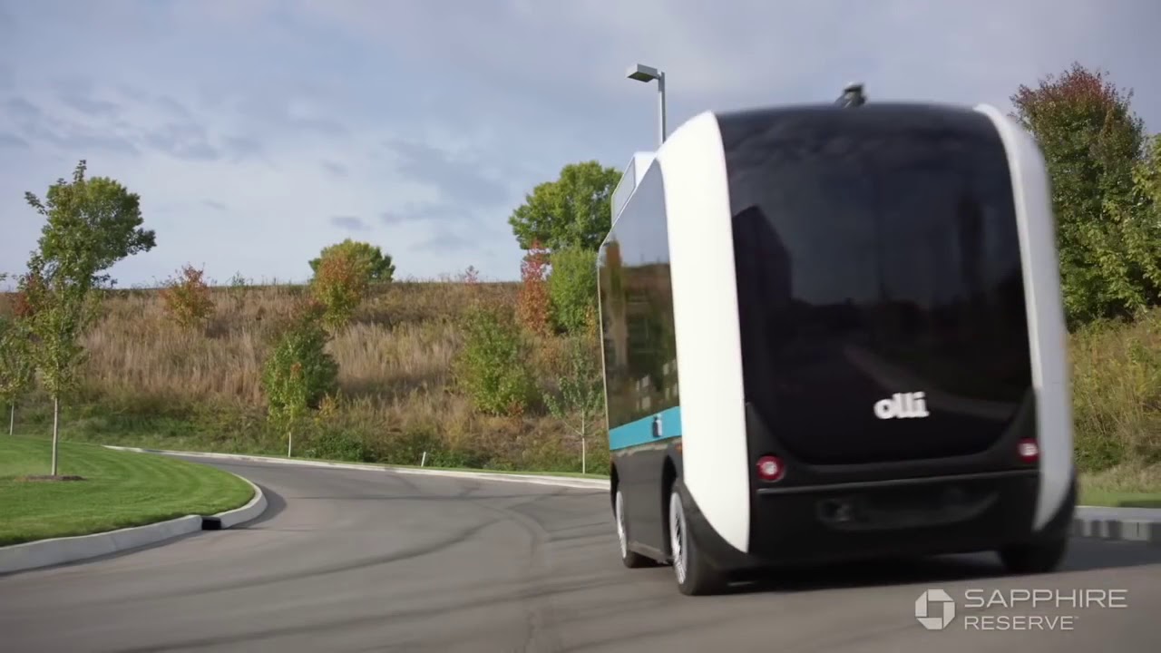 Cool Stuff James Corden goes for a ride in OLLI   Autonomous Shuttle by Local Motors 720p