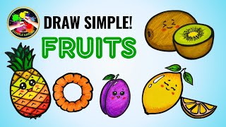 Delicious Fruits Drawing and Colouring for Kids | How to Draw a Lemon, Kiwi, Plum, Pineapple