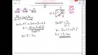 National 5 Maths Trigonometry 2 Lesson 8 - Exam Style Qs Area/Sine Rule/Cosine Rule