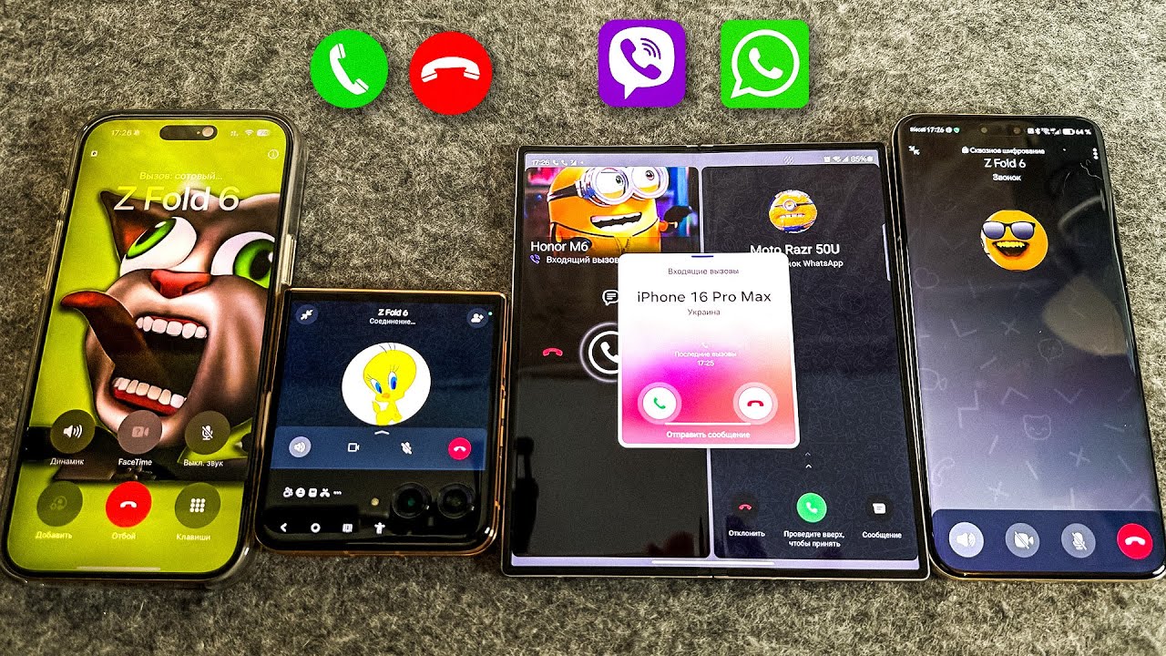 Viber + WhatsApp + Incoming Call to Z Fold 6 at The Same Time + Honor M6 + iPhone 16PM + Razr 50U