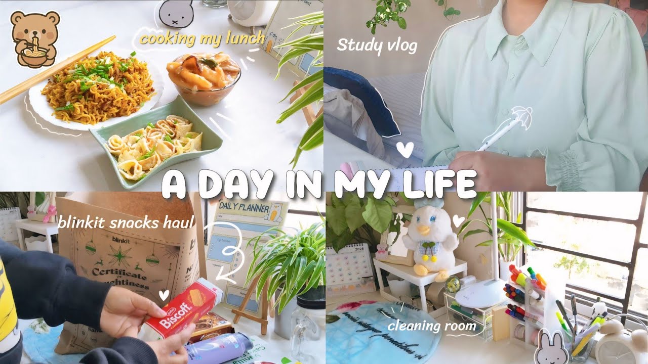 Study vlog 📚 cozy living ✨ asthetic vlog 🌷 blinkit snacks Haul 🛍️ cooking, evening walk , 