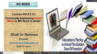 Lecture No#5(1) How to use insert menu  in detail in Hindi|Urdu||insert menu#table#shape#chart#word