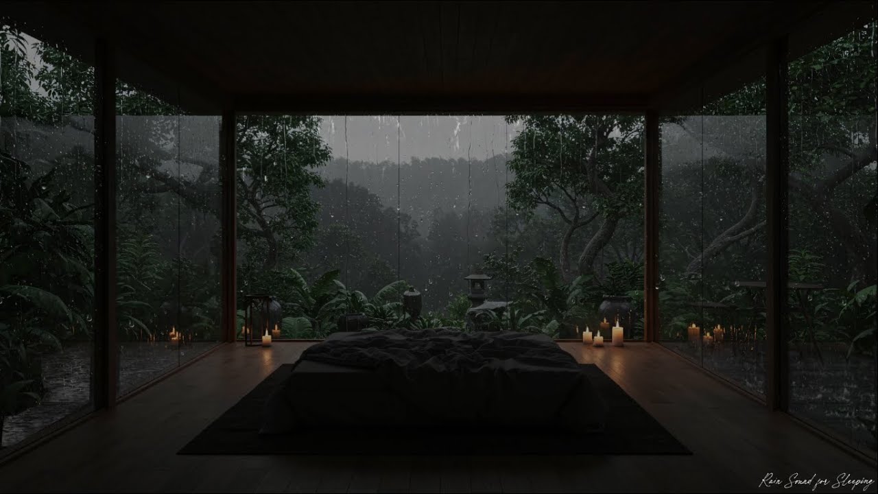 Rain storm in cozy bedroom with Thunder Sounds for Sleep Sounds, Relax & Focus 💤