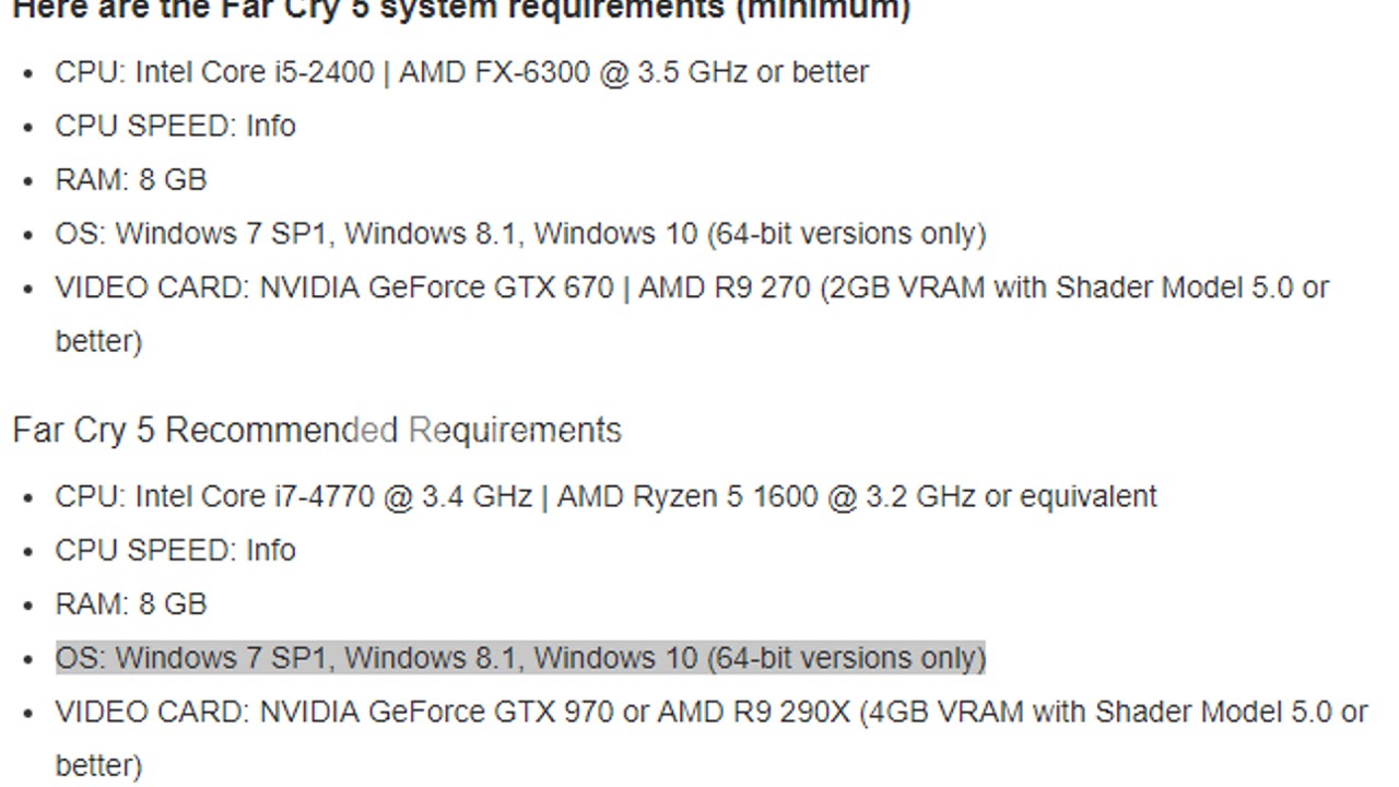 Far cry 5 system requirement