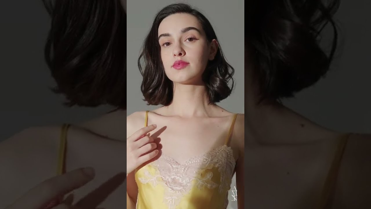 Lace Trim Silk Slip Dress in Yellow