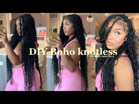 ❤️‍🔥Boho Knotless Braids Tutorial | Using HOTBRAIDS 20" Human Braiding Hair❤️‍🔥