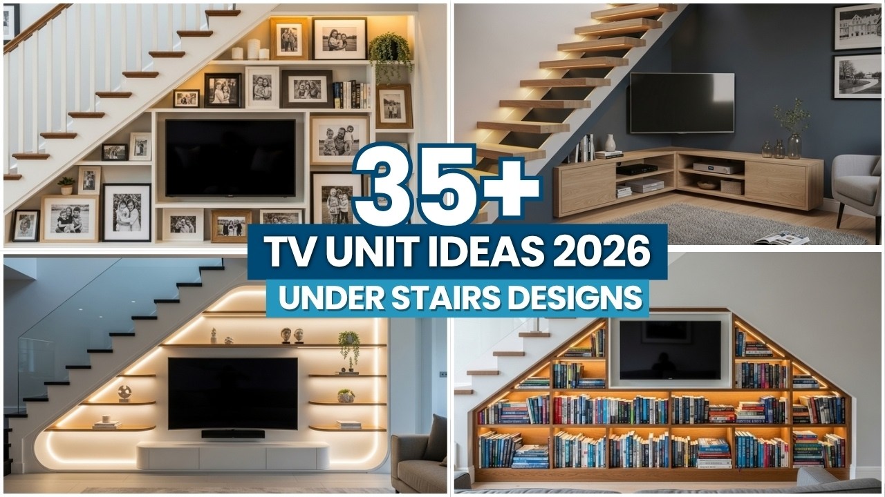 35+ идей дизайна тумбы под телевизором под лестницей | Стильные дизайны тумб под телевизор 2026