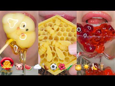 Satisfying ASMR Eating Sounds Emoji Food Challenge Jello Jelly Wax Candy thumbnail