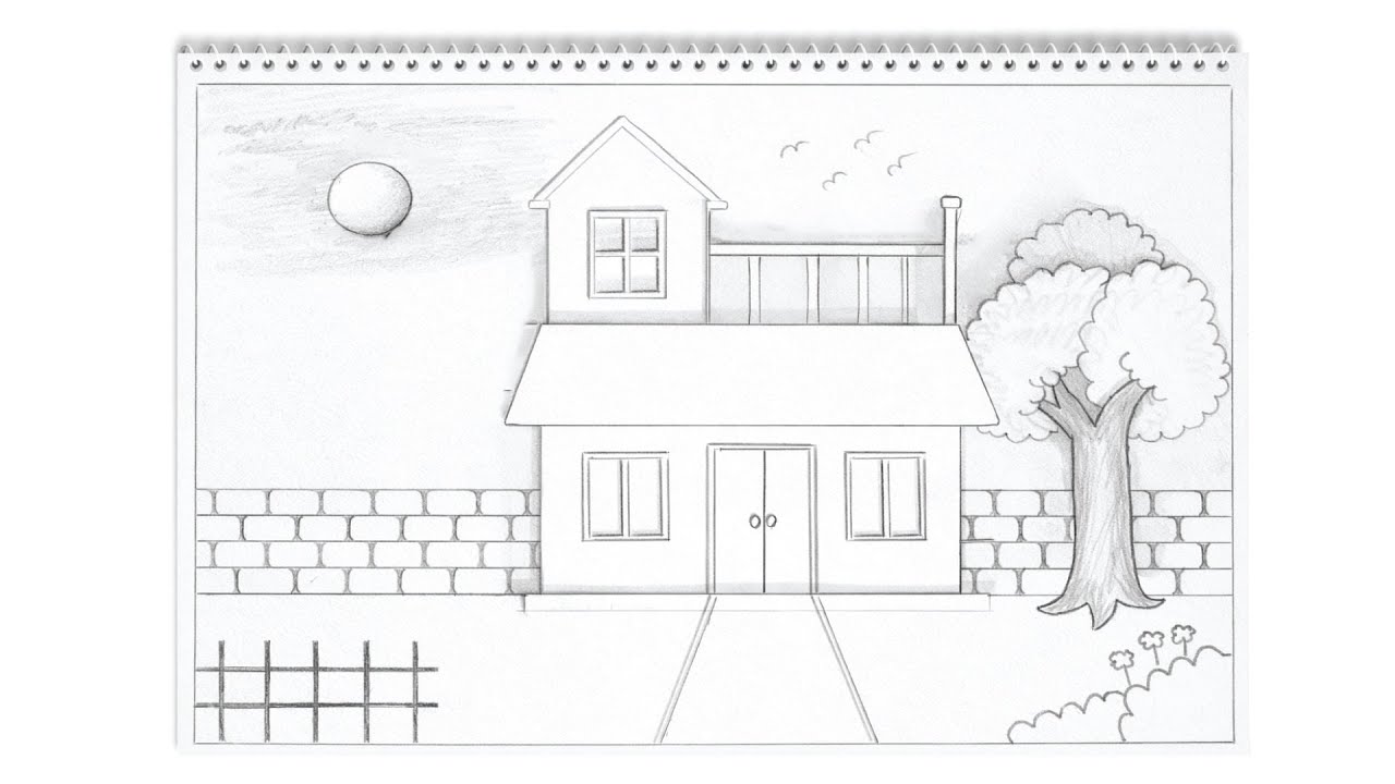 House Scenery Drawing | Ghar ka Chitra | Easy to drawing and Painting| Easy Drawing Tutorial