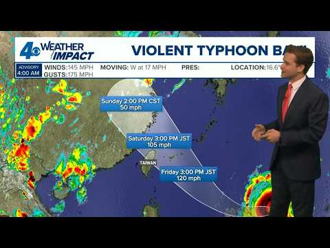 Violent Typhoon Bavi moving west toward the Philippines