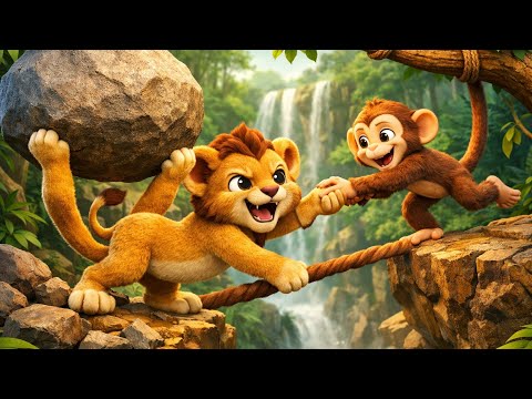 शेरू और मोंटी की सच्ची दोस्ती | 3D Animated Jungle Story | Hindi Cartoon”🦁🐒 