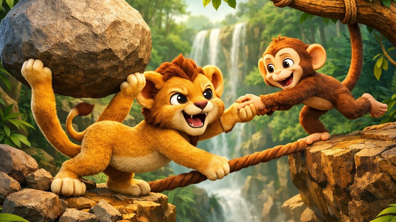 शेरू और मोंटी की सच्ची दोस्ती | 3D Animated Jungle Story | Hindi Cartoon”🦁🐒 